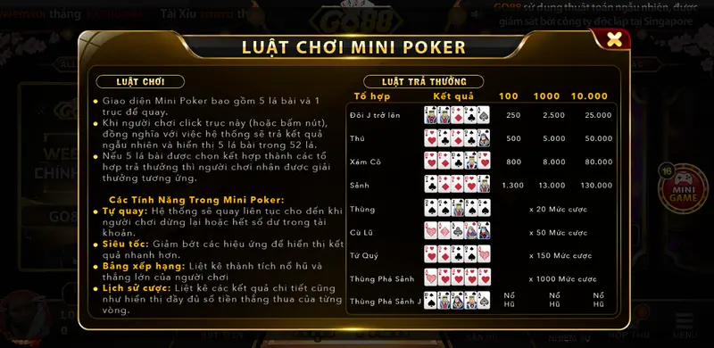 mini poker go88 2 luat-choi-mini-poker-go88